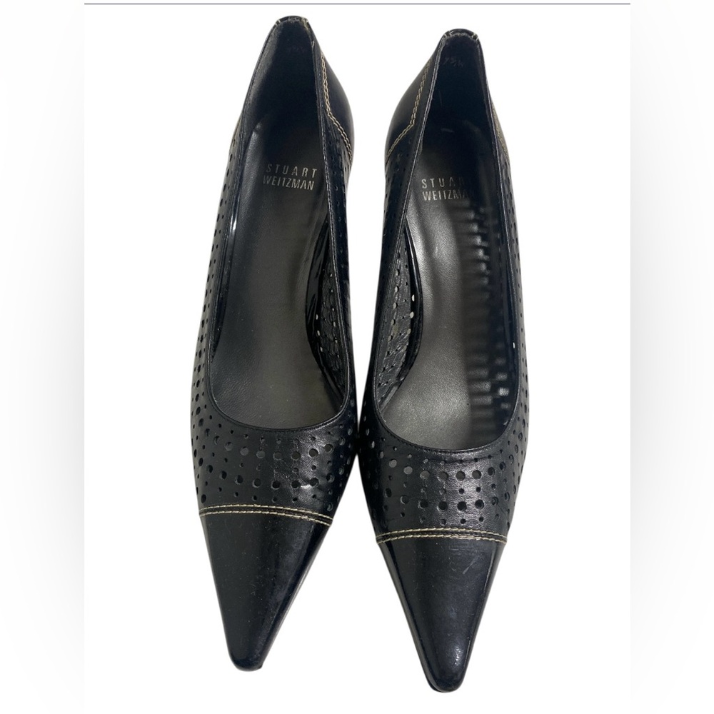 Stuart Weitzman Black Patent Leather Perforated Heels size 38